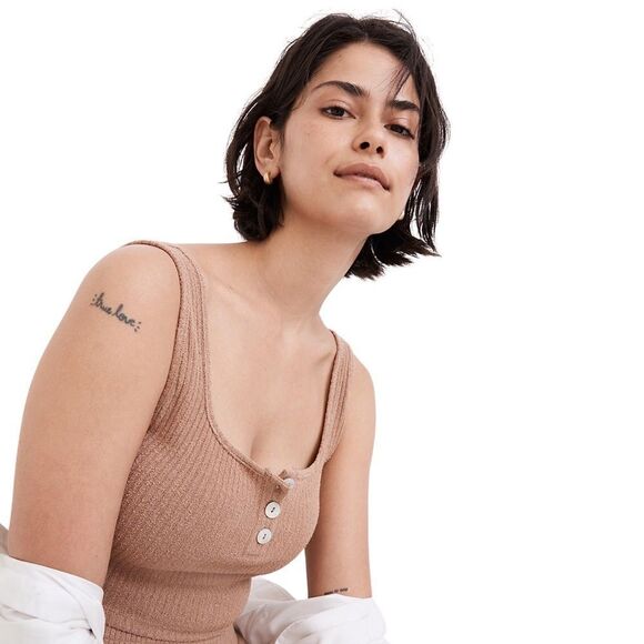 New! Madewell MWL Ribbed Sweater Henley Shell Button Crop Tank Top - Picture 1 of 7